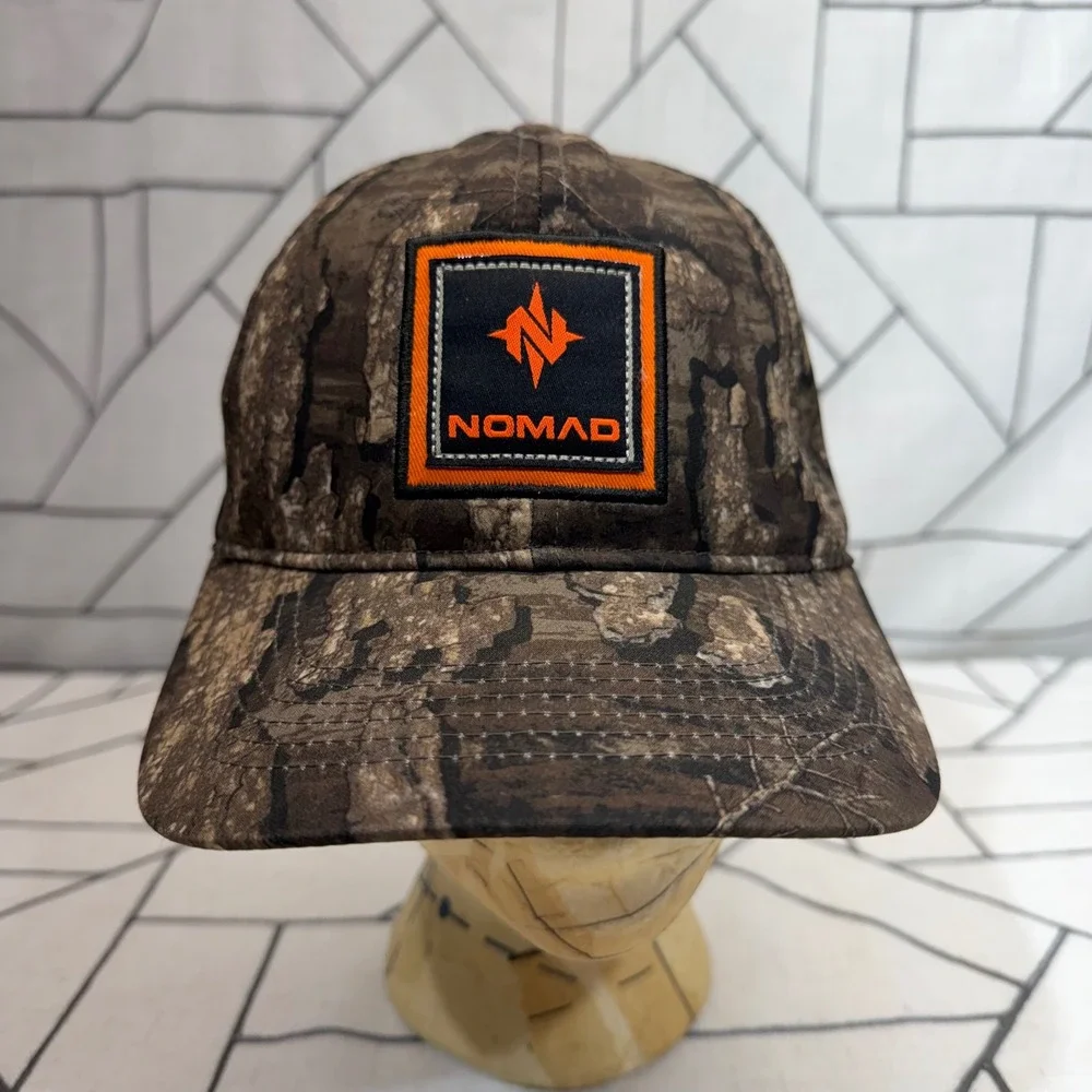 Nomad Snapback Hat OSFM Brown Realtree Timber Camo Hunting Logo Patch Cap